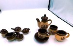 brown pottery tea set D
